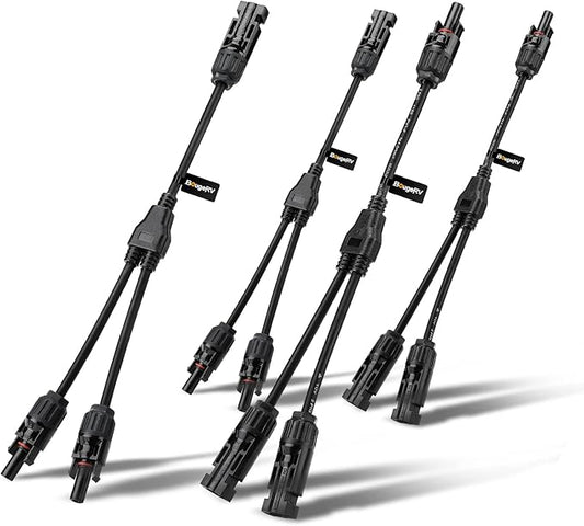BougeRV 2 Pairs Solar Connectors Y Branch Parallel Adapter Cable Wire Plug Tool Kit for Solar Panel