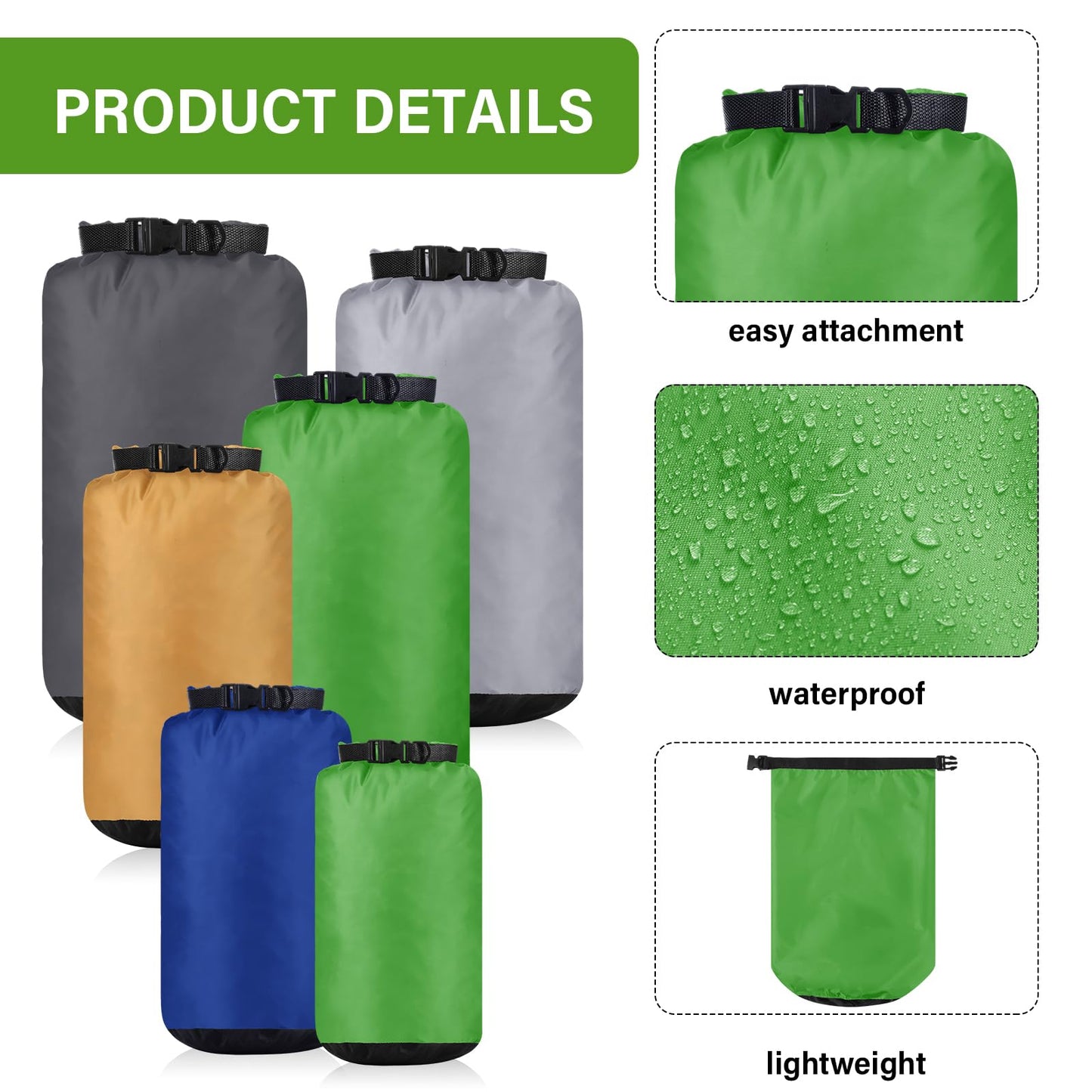 GliCraft 6 Pcs Waterproof Dry Bag Set for Kayaking & Camping(Dark)