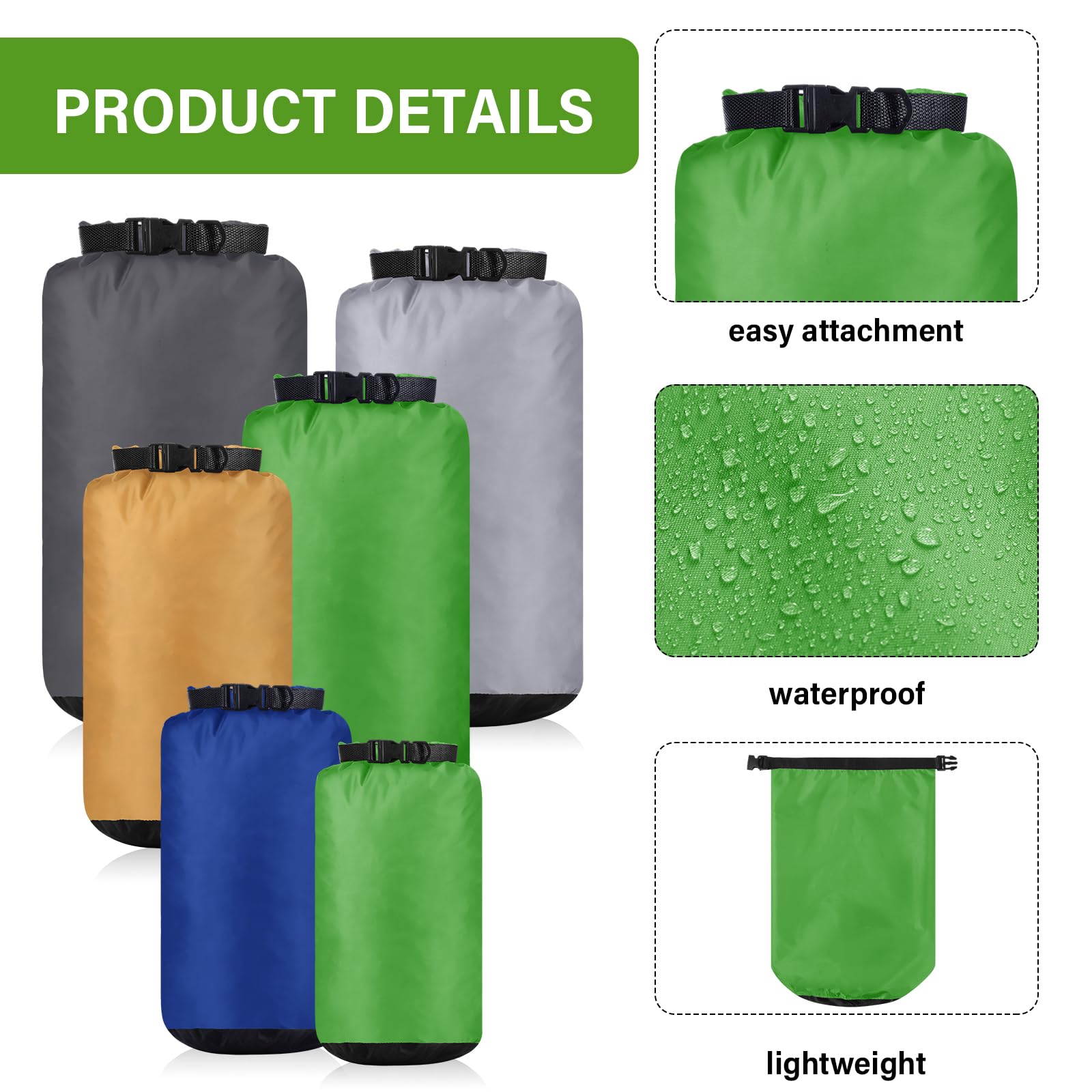 GliCraft 6 Pcs Waterproof Dry Bag Set for Kayaking & Camping(Dark)