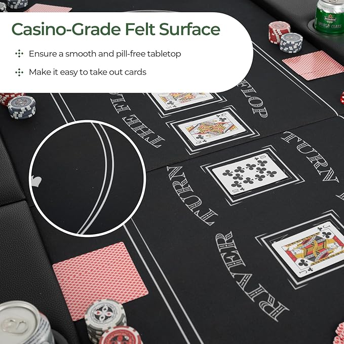 Goplus 72” Poker Table Foldable, 8 Players Card Board Game Table w/Deep Metal Cup Holders, Casino Grade Felt, Portable Folding Oval Blackjack Table for Texas Holdem, No Assembly Required (Black)