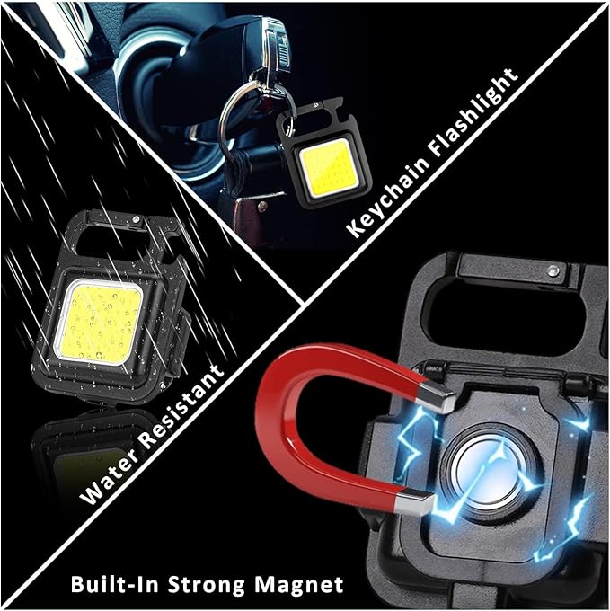 MAKDAK COB Rechargeable Keychain Flashlight 2Pack, High Lumen Super Bright LED Work Light with Magnet,Clip,Bottle Opener for Dog Walking,Car Repair, Emergency,Camping,EDC