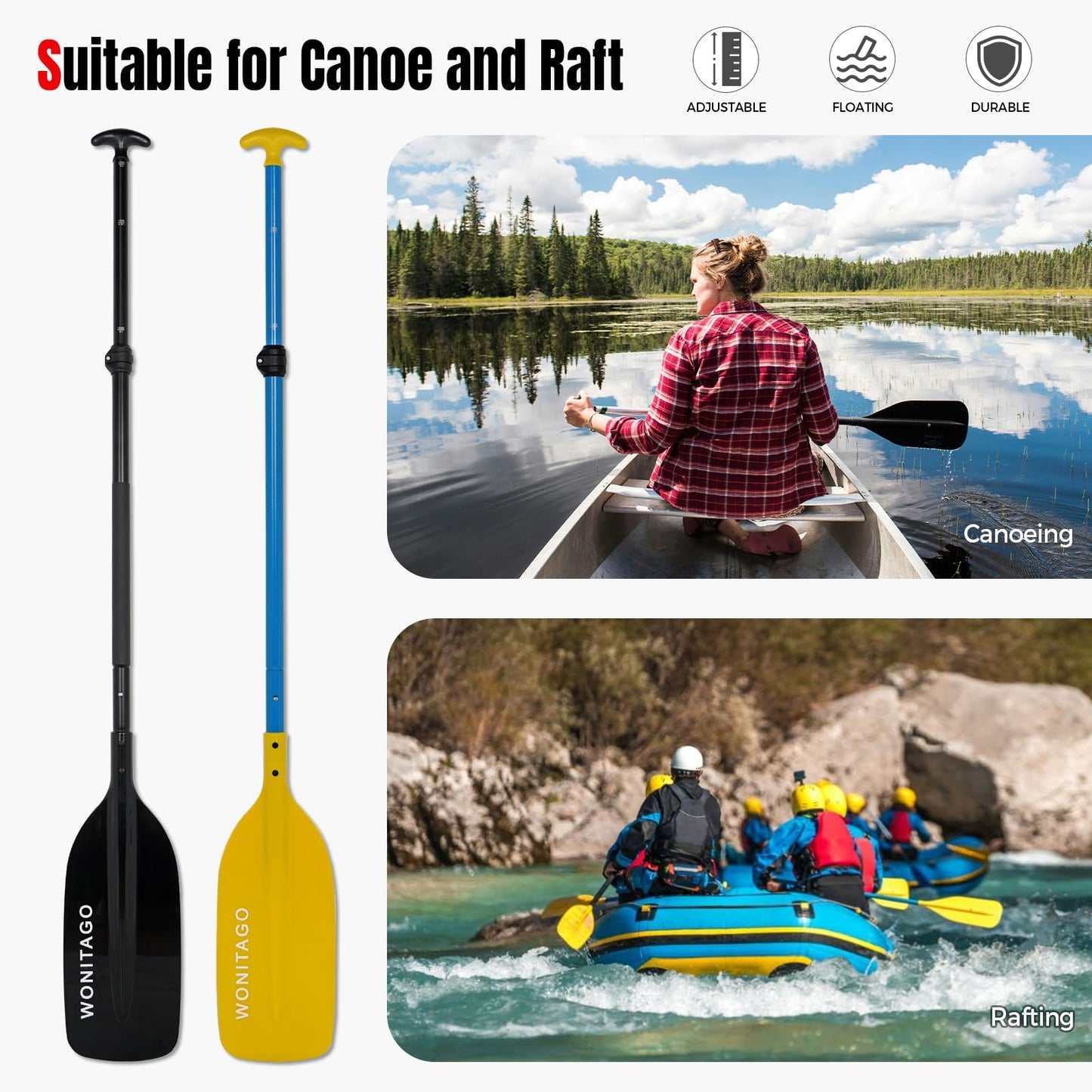 WONITAGO Adjustable Canoe Paddle, Collapsible Boat Paddle, 4-5 FT