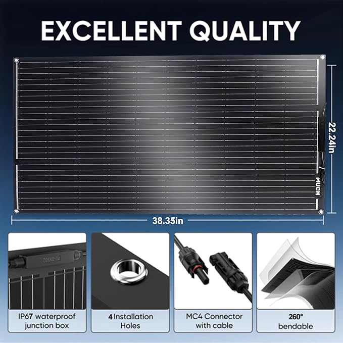 400W Semi-Flexible Solar Panel Kit Lightweight Monocrystalline Ultra-Flexible RV Solar Panel Kit with 30A Charge Controlle for 12-24V Battery Charging Car Battery Camping Stuff Offgrid RV Living