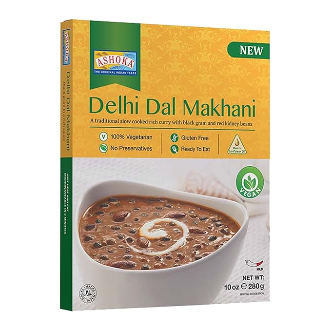 Ashoka Gluten-Free Meals, Microwave Ready Vegan Black Gram & Kidney Beans, Heat & Serve Meals, All-Natural Delhi Dal Makhani, Kosher Certified, Great for the Outdoors, No Preservatives, Pack of 1