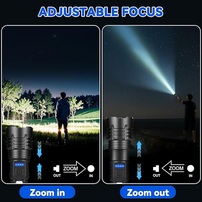 3Pack Rechargeable Flashlights, 7Mode Flashlights High Lumens, Super Bright LED Flashlight, Adjustable Tactical Flash Light, High Powered Flash Light, Handheld Flashlight for Home Emergency Camping