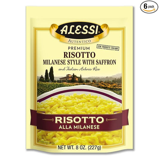 Alessi Autentico, Premium Seasoned Risotto, Italian Arborio Rice, Easy to Prepare, 8oz (Milanese, Pack of 6)
