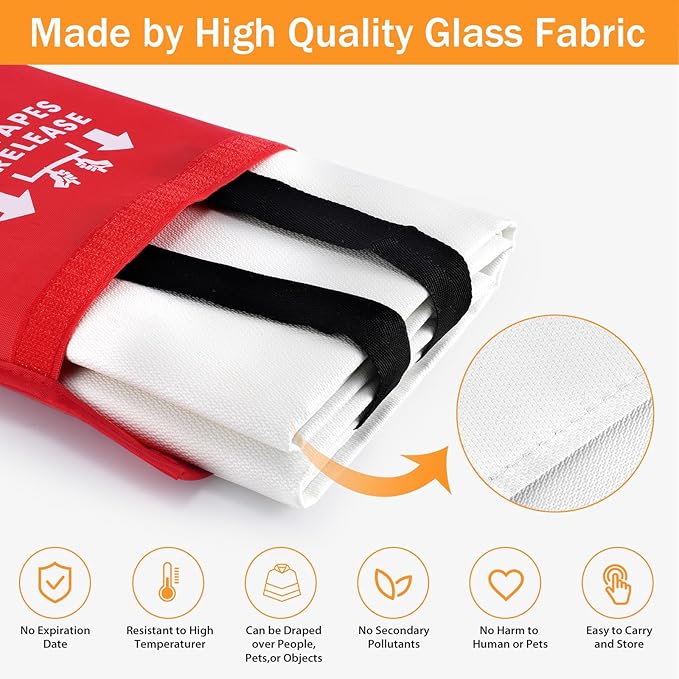 Emergency Fire Blanket for Home Kitchen - KANHIRO (4 Pack, 40 in X 40 in), Emergency Silicone Fire Blanket