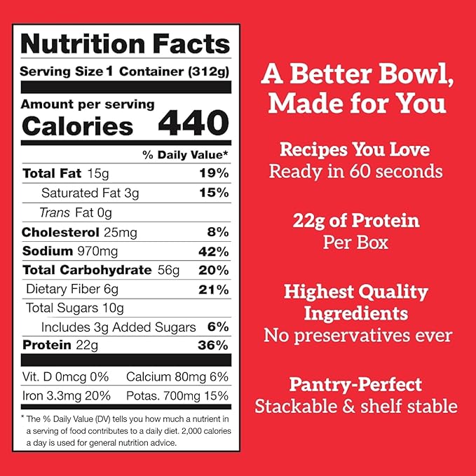 Born Simple Ready to Eat Meals with Sporks, Thai Style Chicken Bowl, Improved Recipe - 22g Protein, Prepared Meal, Microwavable Entree, 11 oz (Pack of 6)