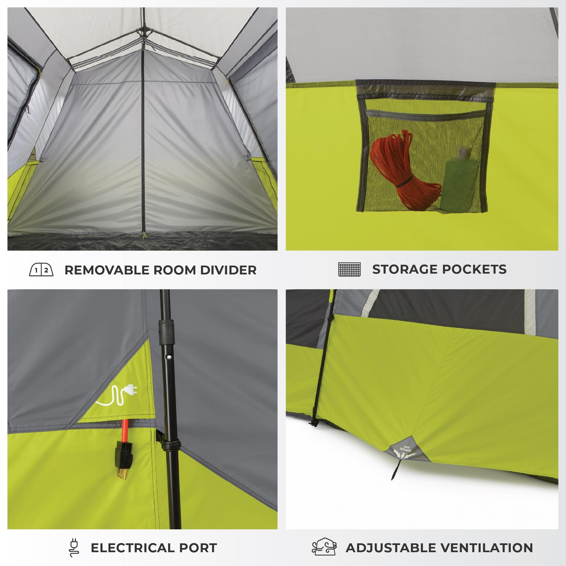 CORE 9 Person Instant Cabin Tent | Large Multi Room Family Pop Up Tent for 2 Minute Camp Setup |