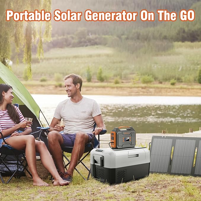 300W Portable Solar Generator with Panel, 65W 110V Portable Power Bank with DC AC Outlet with Solar Panel Charger 60W Set for Laptop Smart Devices Tent Camping Outdoor Hiking Power Outage