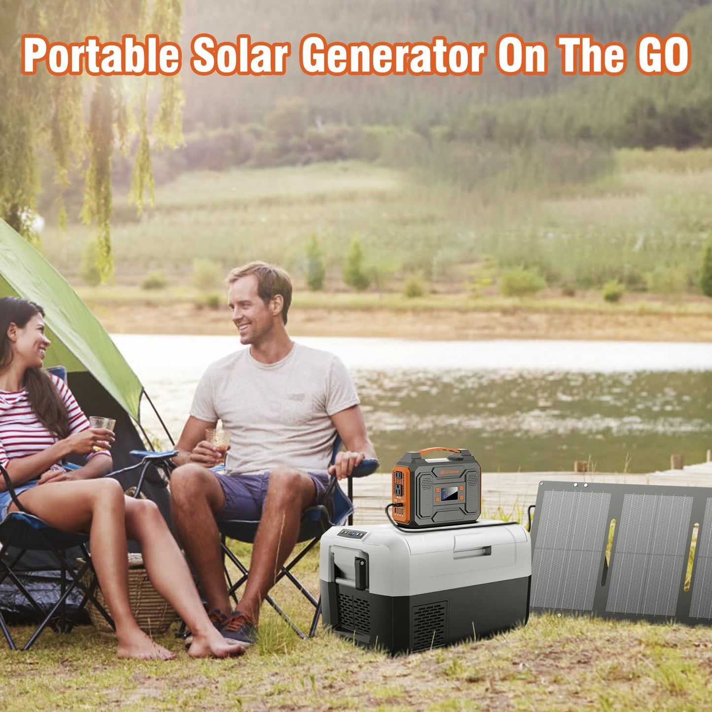 Portable Solar Generator 300W Portable Power Station with 60W Solar Panel