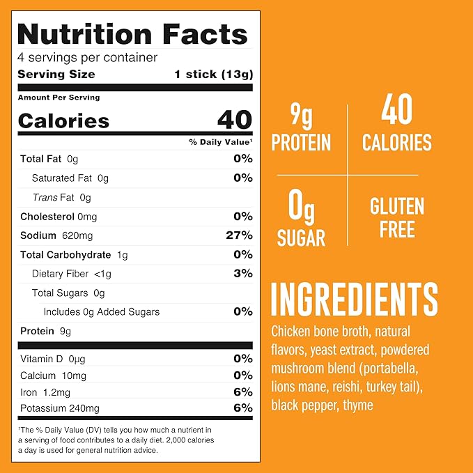 LonoLife Mushroom Chicken Bone Broth Powder Mix | 10g Protein | Collagen-Rich, Keto & Paleo Friendly | Natural Ingredients | 10 Portable Stick Pack Servings
