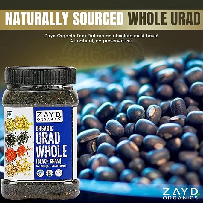 Zayd Organics Urad Whole, Black Matpe Lentils, USDA Organic, 1.75lbs (800g)