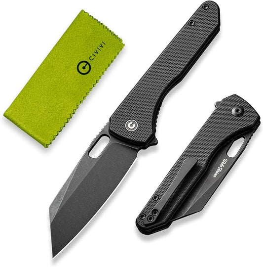 CIVIVI Nugz Folding Pocket Knife for EDC, 3.17" 14C28N Reverse Tanto Blade G10 Handle Flipper Knife for Ideal Gift to Men Women C23060-1 (Black)