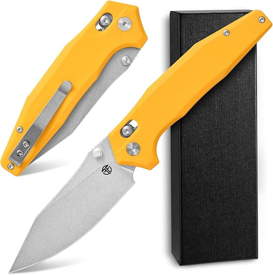 FF20 Folding Pocket Knife，VG10 Steel Blade G10 Handle EDC Tool Knife for Outdoor Camping Hunting Fishing Working(Yellow)