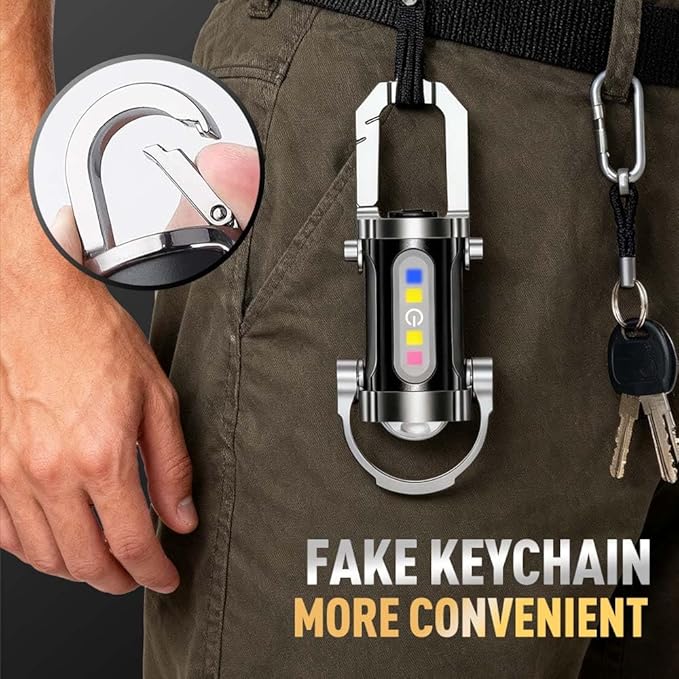 2 Pieces Rechargeable Keychain Flashlights, Multifunction Waterproof Keychain Flashlight with 7 Light Modes, Mini Compact Pocket COB Light for Night Working, Running, Walking, Camping, Fishing, Hiking