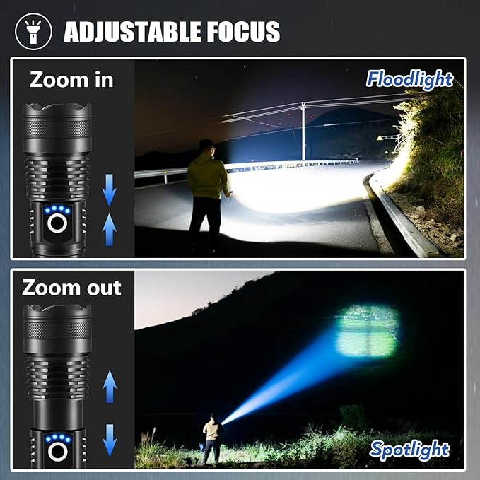 4 Pack Flashlight Rechargeable High Lumen, Super Bright Flashlight 9000000 Lumens, Adjustable Powerful Flash Light with USB Cable 5 Modes, Waterproof Handheld Flashlight for Camping, Home, Outdoor