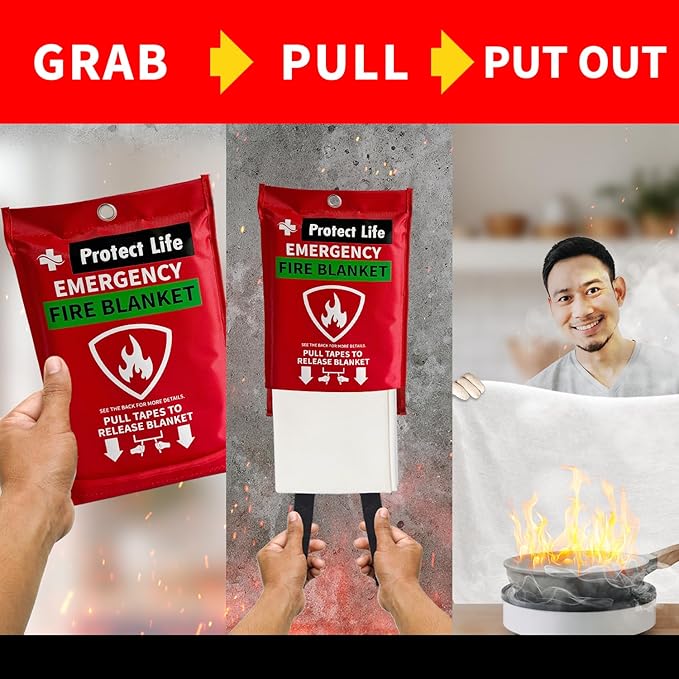 Protect Life Saving Emergency Fire Blankets 2 Pack - 40"x40", Fiberglass Fire Blanket for Home & Kitchen - Fire Suppression or Retardant Tarp - Fire Safety Kit for Car or Camping