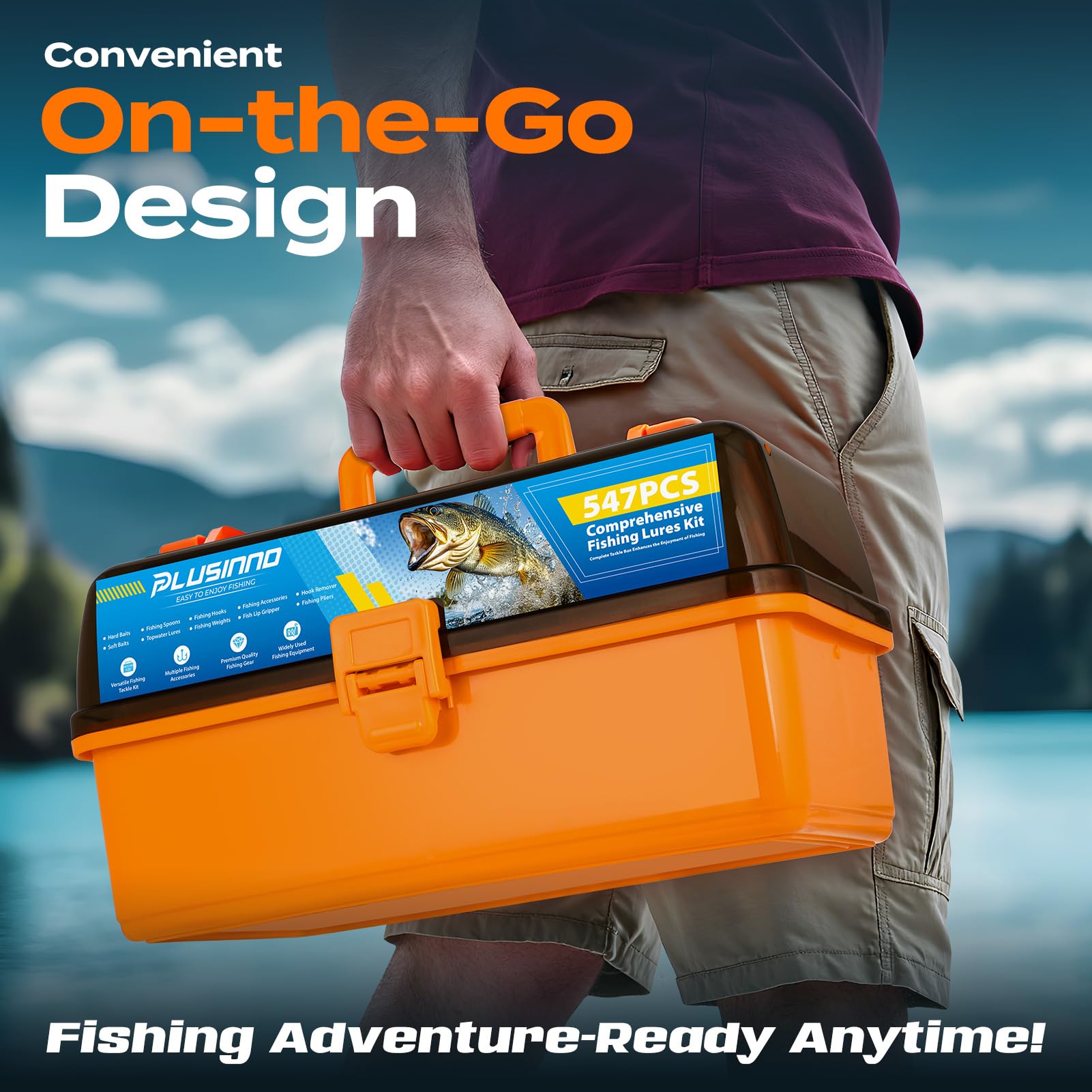 PLUSINNO Fishing Tackle Kit, Large 12X Spacious 4-Layer Tackle Box, 547 Pcs