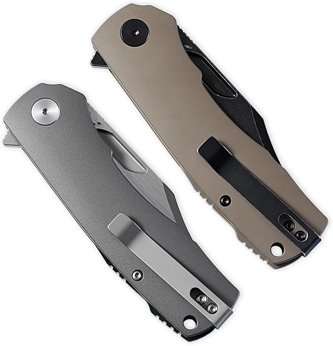 Petrified fish PFP03 Victor,3.58" 154CM Steel Black Stonewashed Blade,4.8oz Aluminium Handle Flipper Liner lock Folding knife (Green - A Stonewashed)