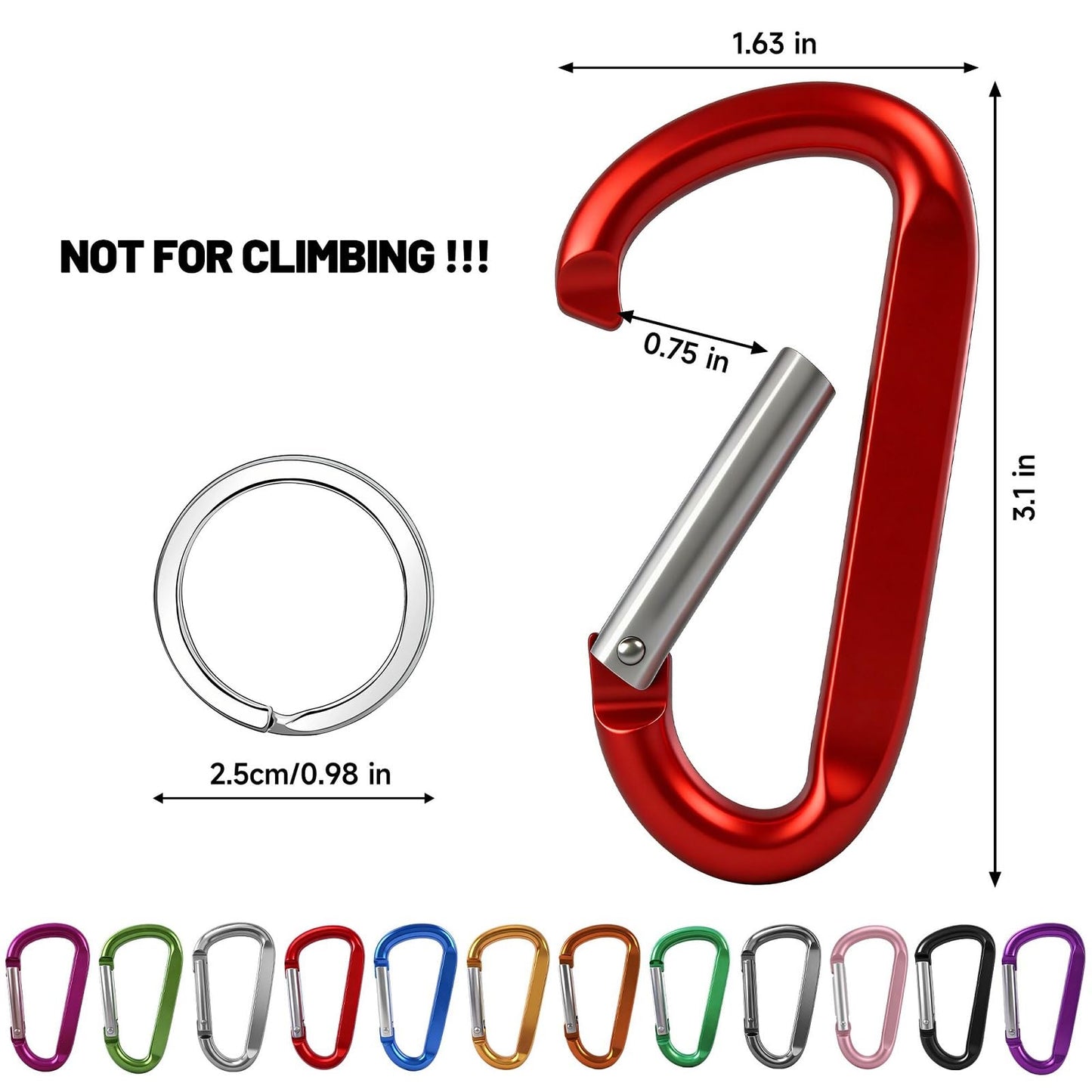 12PCS Carabiner Keychain Clip - 3" Aluminum Caribeener Key Clip,D Ring Shape Nonlocking Carabeaner