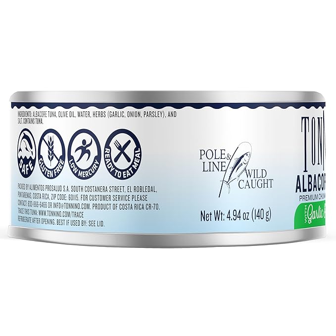 Tonnino Tuna Fish Albacore - Premium chunk in olive oil with Garlic & Herbs ??Pack of 12 ??Alternative to Salmon ??Protein Snacks ??Ready to Eat Meals