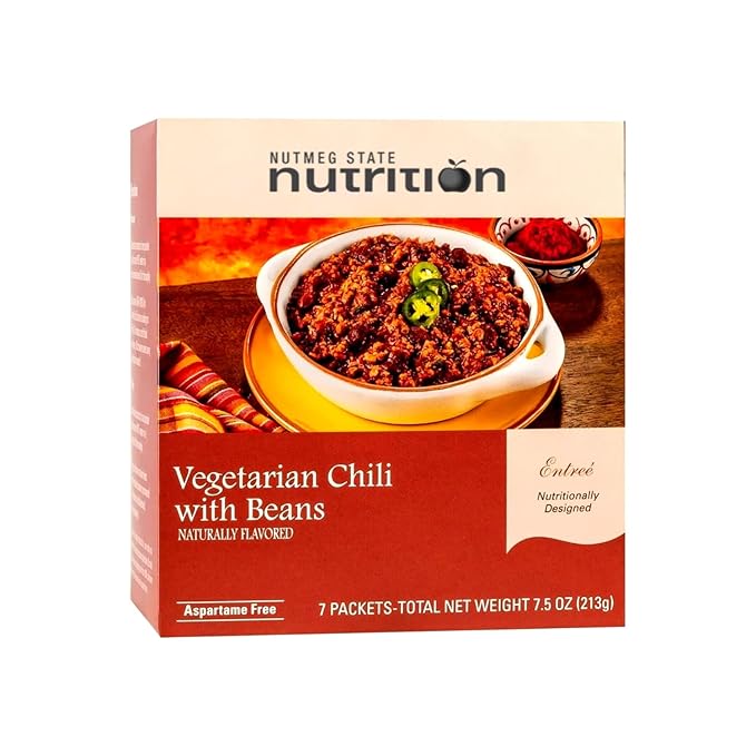 Nutmeg State Nutrition ??High Protein Entree, Low Calorie, Low Carb, Bariatric Diet Friendly, Ideal Protein Compatible, Gluten Free, 7 Servings Per Box (Vegetarian Chili with Beans)