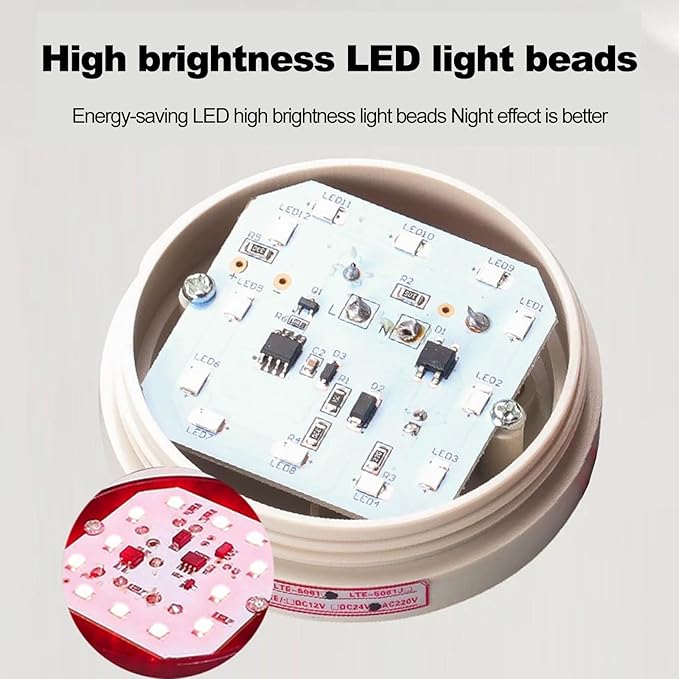 LTE-5061J LED Steady Beacon Light Silent, 12V Magnetic Mount Signal Warning Lamp for Industrial Machines, Warehouse, Security Monitoring, Construction Safety, Waterproof, Red (Steady No Sound)