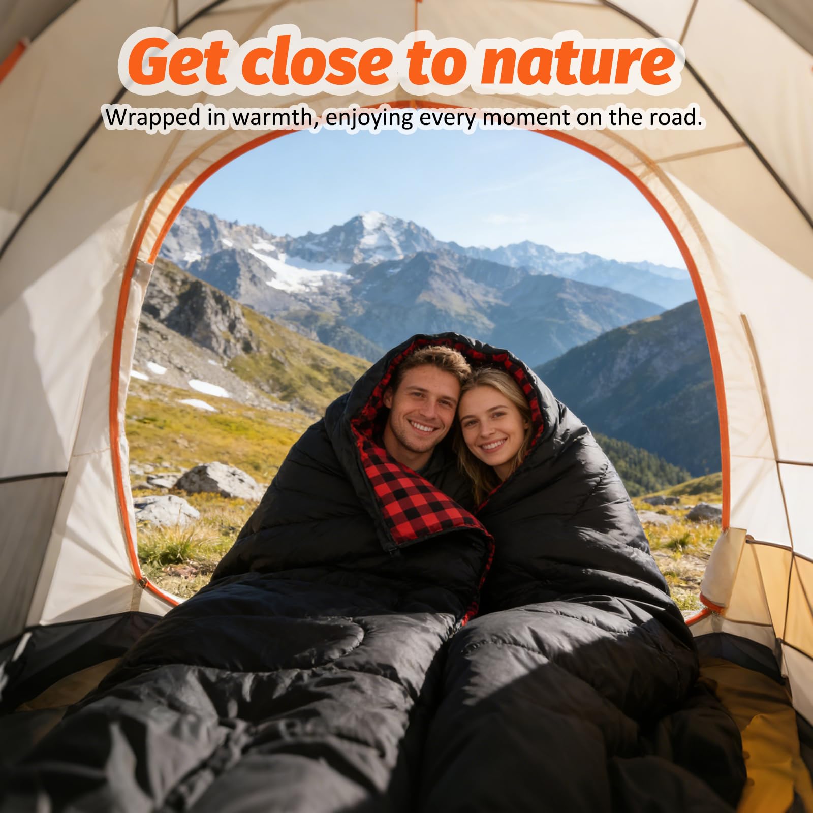 Swtmerry Flannel Double Sleeping Bag for Adults with 2 Pillows Cold Weather, Big & Tall Queen Size