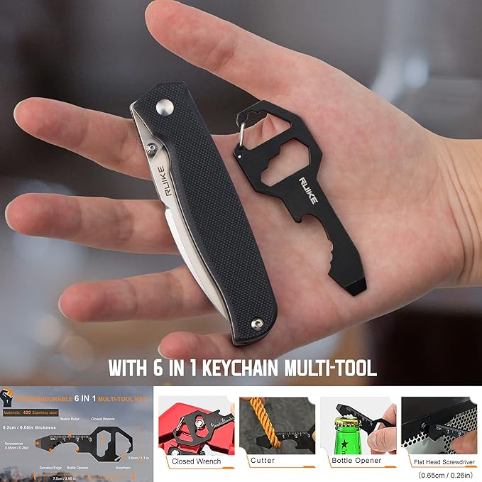 EDC Folding Small Pocket knife for men, women, 14C28N,Liner Lock,G10 Lightweight Handle, Cold Stainless Steel,Camping Tactical Knives Belt Clip, Flipper Microtech Elemental Survival Hiking Hunting Gadgets Gear Tool Dad Father Gift,Ruike P662