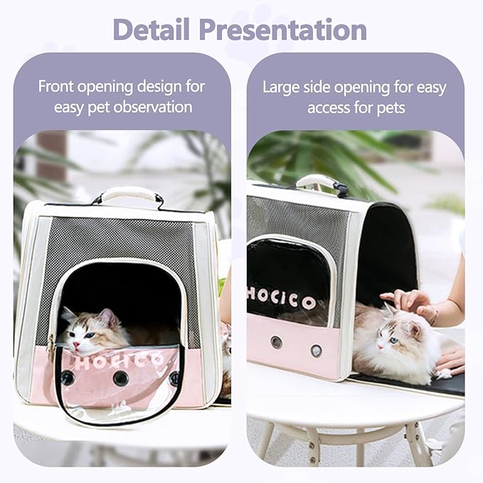 Cat Backpack, Pet Backpack with Breathable Mesh, Soft Dog Travel Bag with Pockets and Padded Straps, Airline Approved Dog Backpack(S, Pink)