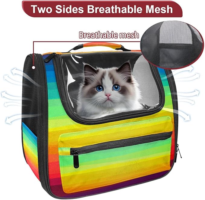 Colorful Rainbow Stripes Traveler Backpack Pet Carriers for Cats and Dogs