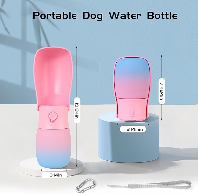 Dog Water Bottle, Travel Puppy Water Bowl, Leak Proof Portable Puppy Water Dispenser, Foldable Dog Water Bottle for for Pets Outdoor Walking, Hiking, Travel, Food Grade Plastic - 10oz Pink