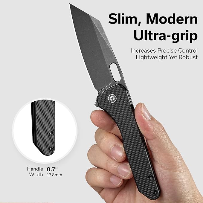 CIVIVI Nugz Folding Pocket Knife for EDC, 3.17" 14C28N Reverse Tanto Blade G10 Handle Flipper Knife for Ideal Gift to Men Women C23060-1 (Black)