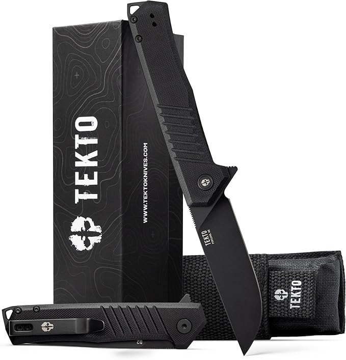 F1 Alpha Folding Pocket Knife - Modified Straight Back Blade, Titanium Coated D2 Steel, Ideal for Outdoor Camping and Backpacking, Tactical G10 Black Handle, Black Titanium Accents