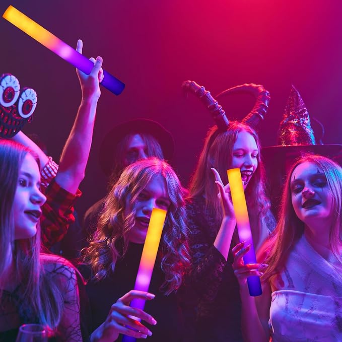12 Pcs LED Glow Sticks Bulk Halloween Foam Stick Glow with 3 Modes in Dark Party Supply Flashing Effect Vintage LED Decor Reusable Light for Party Wedding Birthday Concert Halloween Christmas