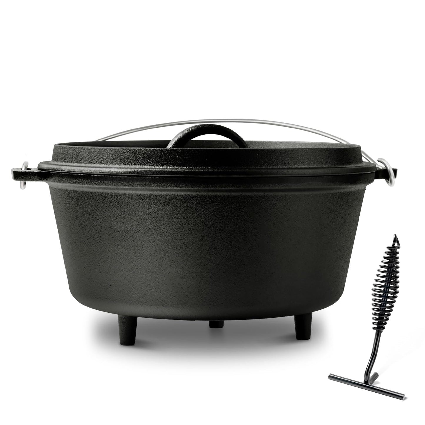 Blingco Pre-Seasoned 8QT Large Cast Iron Camping Dutch Oven Pot with Lid