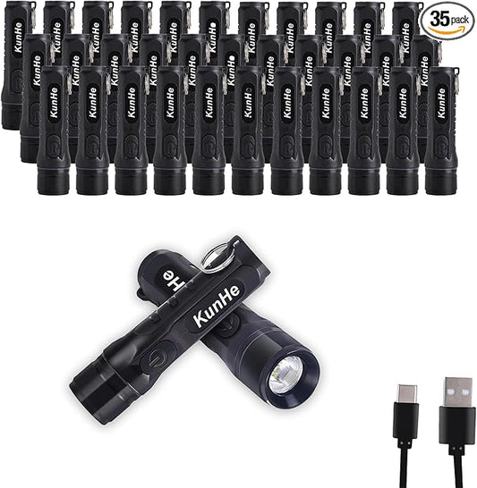 KunHe 35 Pack Bulk Keychain LED Flashlight Small Mini Rechargeable Flashlight Pocket Keychain Light Portable 300 Lumens for EDC Emergency Gift