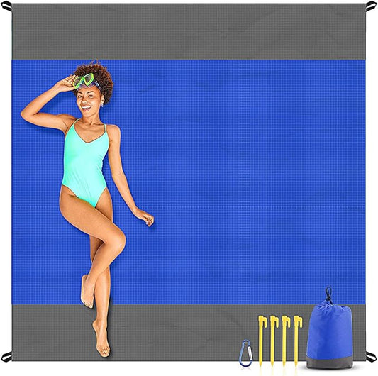 EASYFUN Beach Blanket Sandproof Oversized, 79''×83'' Extra Large Beach Mat, Portable Picnic Mat for Travel Camping Hiking, Lightweight Beach Essentials Family Water Resistant Mat Nylon 210T