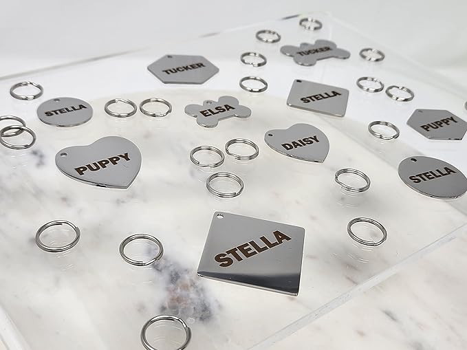 Dr. Fremont's Stainless Steel Pet ID Tags Engraved and Personalized for Dogs and Cats on Both Sides in Bone, Heart, Circle Round, Hexagon, and Diamond