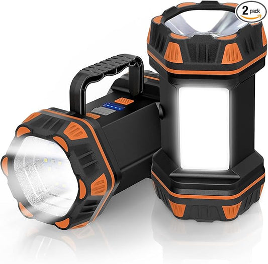 Camping Lantern Rechargeable, 2 Pack Orange LED Camping Flashlight, 4800 Capacity Battery Powered, Portable Camping Light 4+4 Modes for Emergency Outdoor Hiking Power Outages Fishing