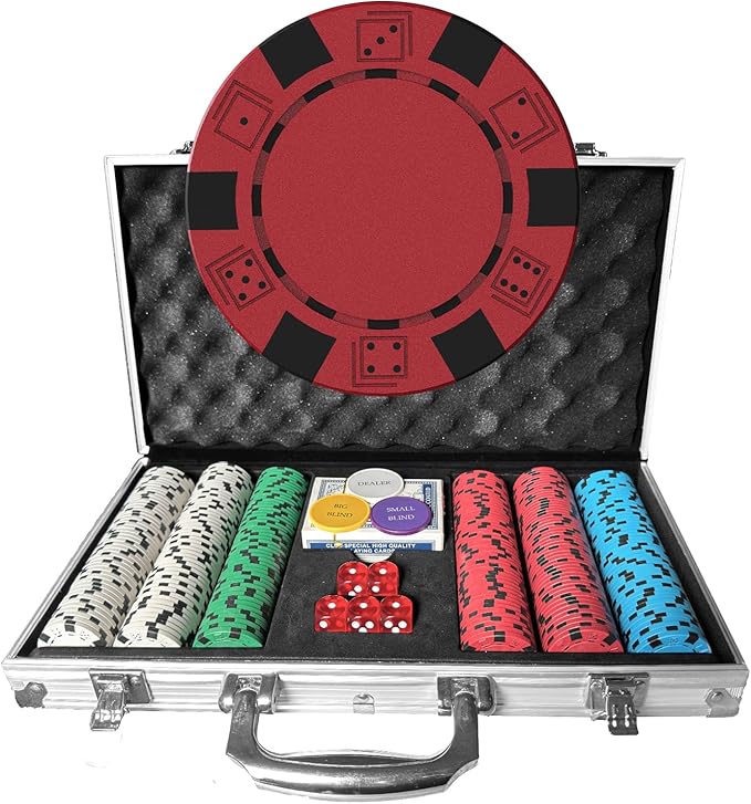 Poker Set 300-pcs with Aluminum Carrying Case & 11.5g Professional Weight Chips 2 Decks Plus 5 Poker Dice Waterproof, Poker Kit Casino Game