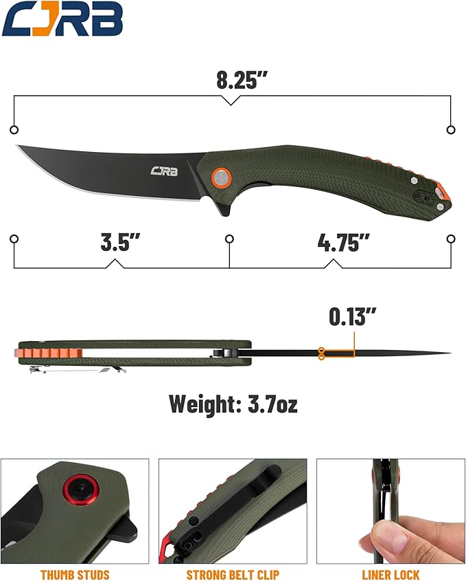 CJRB Tactical Knife, Small Folding Pocket Knife with AR-RPM9 Steel Blade and G10 Handle for Men Outdoor, Survival, Hunting, Camping Gobi(J1906B) Green