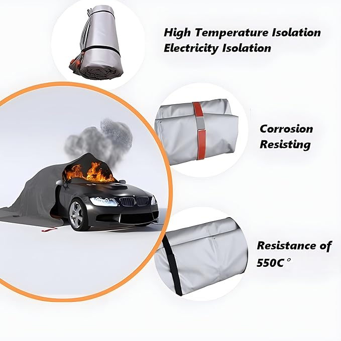 Emergency Fire Blanket for Car,Fiberglass Fire Extinguisher Blankets,Survival Safety Fire Suppression Blanket for Electric/Fuel Vehicle Accidents with Carry Bag(19.7 * 23)