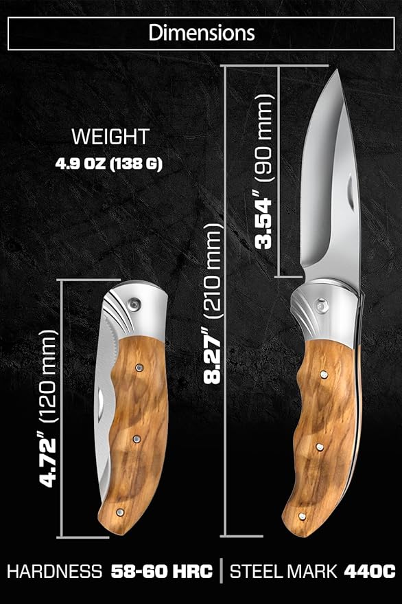 Grand Way Pocket Knife for Men with Wood Handle, Liner lock - Folding Sharp Blade 3.54" - Cool Knives for Camping EDC - Gifts for Dad Him - 6651