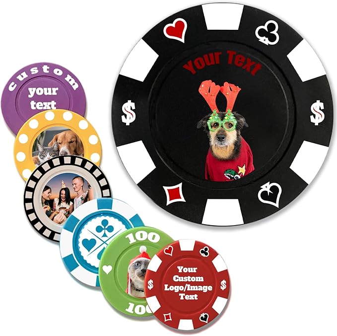 Custom Poker Chips Personalized Plastic Poker Chips with Logo Funny Parties Chips Print Your Photo or Text Golf Ball Markers for Putting Green Black