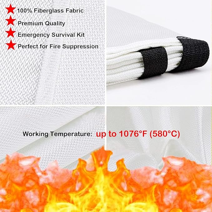 TONYKO Fiberglass Fire Blanket for Emergency Surival, Flame Retardant Protection and Heat Insulation with Various Sizes