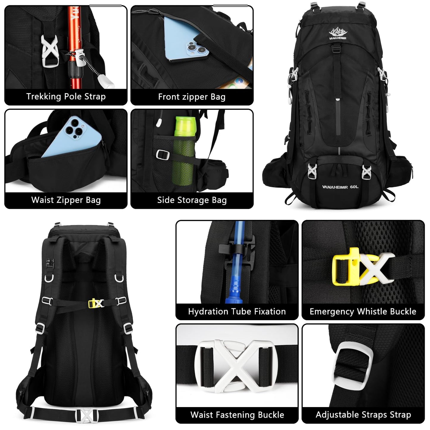 Esup 50L Camping Hiking Backpack Men with rain cover 45l+5l Lightweight Backpacking Backpack Travel