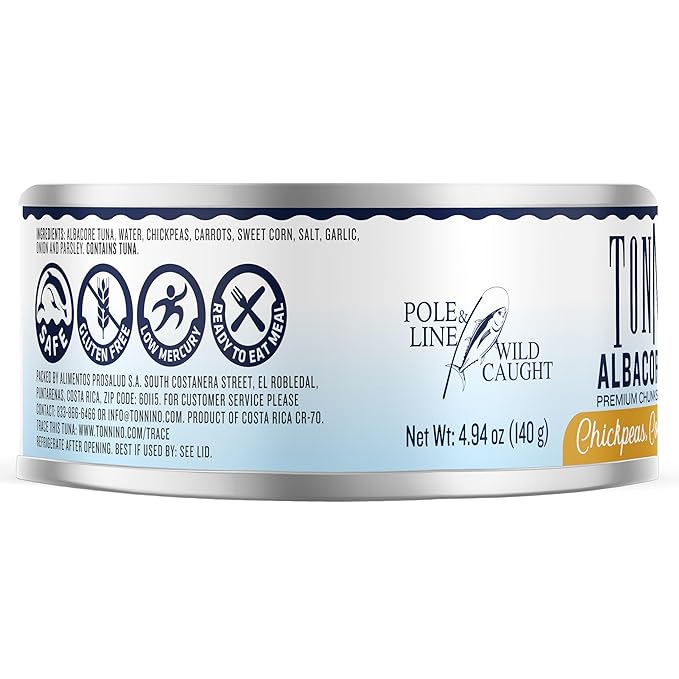 Tonnino Tuna Fish Albacore - Premium chunk in water with Chickpeas, Corn & Carrots - Pack of 12 ??Alternative to Salmon ??Protein Snacks ??Ready to Eat Meals in Can