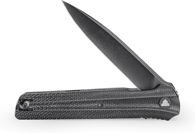 EDC Pocket Knife for Men,Folding Knives with Reversible Clip,Liner Lock 3.4'' Black PVD 14C28N Steel Blade,Micarta Handle,Seagull-B